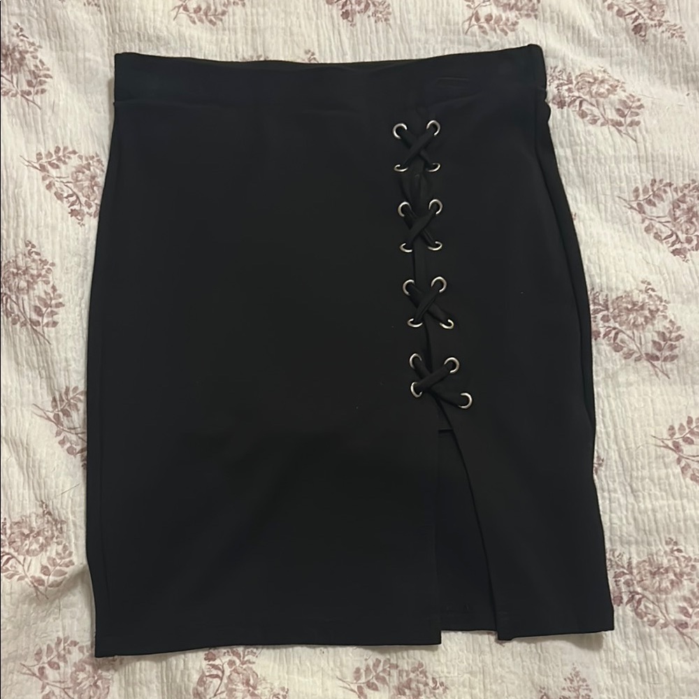 Forever 21 Black Pencil Skirt with Lace-Up Side Detail